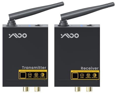 YMOO 2.4Ghz Wireless Audio Transmitter Receiver for TV,192kHz/24bit HiFi Audio,20ms Ultra Low Latency,320ft Long Range RCA Jack Wireless Adapter for Speaker to TV/PC/CD Player/Home Theater