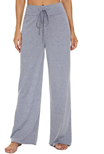 LOCUBE High Waisted Wide Leg Pajama Pants for Women, Soft Comfy Lounge Pants & Sleep Bottoms with Drawstring & Pockets (Grey 2, Large)