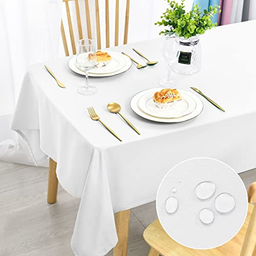 DWCN Weiß Tischdecke Weihnachten 130x220cm Fleckschutz Abwaschbar Tischwäsche Wasserdicht Tischtuch für Esszimmer, Garten, Party, Hochzeiten oder Haushalt
