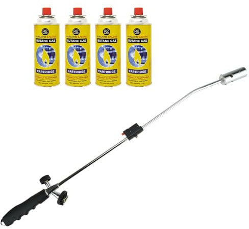 Weed Burner Killer Wand Butane Gas Canister Blowtorch Adjustable Flame Garden Outdoor Destroys Moss Fungus - Weed Burner + 4 Gas Canisters