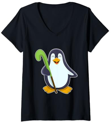 Damen Pinguin Feldhockey Feldhockeyschläger Sport T-Shirt mit V-Ausschnitt