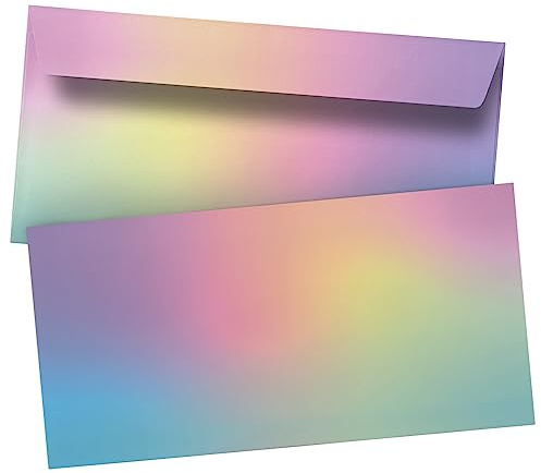 50 Briefumschläge DIN Lang | Bunter Regenbogen Verlauf bunt pastell | selbstklebend ohne Fenster | Brief-Umschlag mit Design-Motiv bedruckt | 90 g/m²