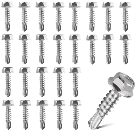 150 Pcs 410 Acero Inoxidable Tornillos Autotaladrantes Cabeza Hexagonal M4.2x25mm Tornillos Autoperforantes Hexagonales Tornillos Roscachapas Autorroscantes para Madera Techo Chapa Metal