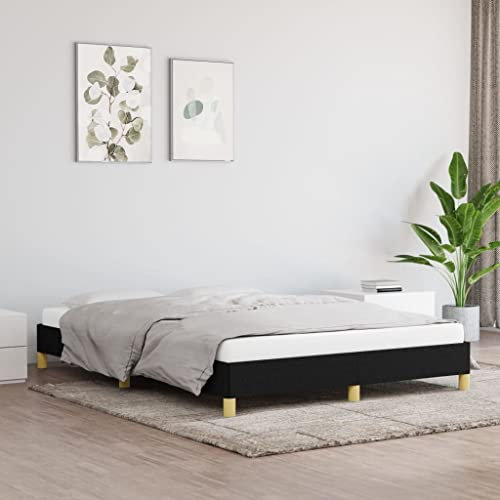 Annlera Bettgestell 193x143x25cm Schwarz Stoff,Sperrholz,Holzwerkstoff Tagesbett Aus Holz Sofa Im Wohnzimmer Jugendbett Einzelbett Bodenbett Palettenbett Robusten Bettgestell Lattenrost