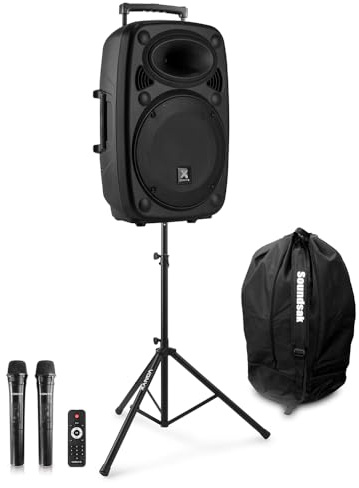 VONYX Verve38 12 Portable PA System Kit with Dual Wireless UHF Microphones, Rechargeable Battery, Bluetooth, USB MP3 Playback, Speaker Stand & Carry Bag - 800W Sound for Events, Karaoke & Busking
