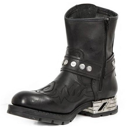 ENWIND Leder Cowboy Stiefel für Männer Punk Schnalle Western Ritter Stiefel Reißverschluss Reiten Motorrad Stiefel,Schwarz,43 EU
