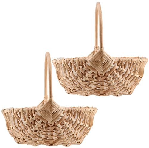 HEIHAK 2 Pack Wicker Basket With Handle, Foraging With Plastic Liner, Shopping and Wedding Flower Basket for Home Party Decor