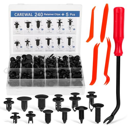 240 Pcs Bumper Clips Car Clips Plastic Rivets of 12 Most Popular Sizes and 5 Fastener Removers Fasteners Push Retainer Kit Auto Push Pin Rivets Set