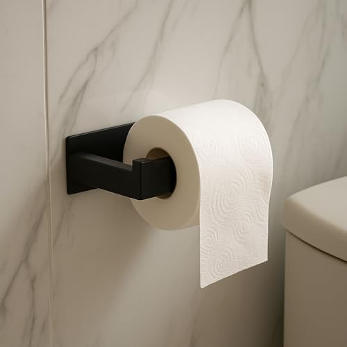 Edelstahl Toilettenpapierhalter zum Ankleben, 1 Set, in Schwarz, Halter für Toilettenpapier, Selbstklebende WC Rollen Halterung, Klopapierhalterung zum Kleben, Bad Rollenhalter Klo Rapier, Wandhalter