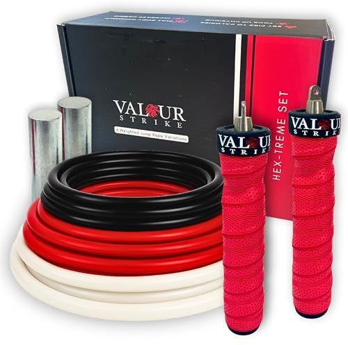 Valour Strike Gewichtetes Springseil | Bestes Springseil für Cardio-Training & Heimworkouts im Freien | Gewichtete Springseile für Fitness-Trainingsausrüstung Home Gym Workout & HIIT (HEX-TREME Set)