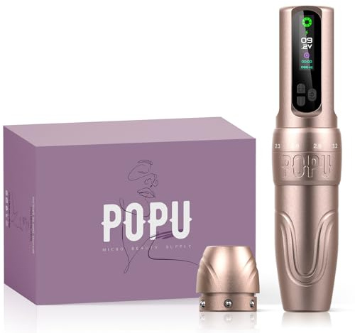 EZ Macchina per Tatuaggi Senza Fili - 6 Strokes 2.0mm-3.5mm Macchina per Tatuaggi con Display Digitale OLED Potenza della Batteria 1600mAh per il Trucco Permanente SMP (DIVA Oro)