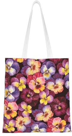 Wykjtwo Flores de pensamiento de acuarela,Bolso de mano Bolso de lona Bolso de compras Bolsas de comestibles, Bolsos de hombro de lona multiusos