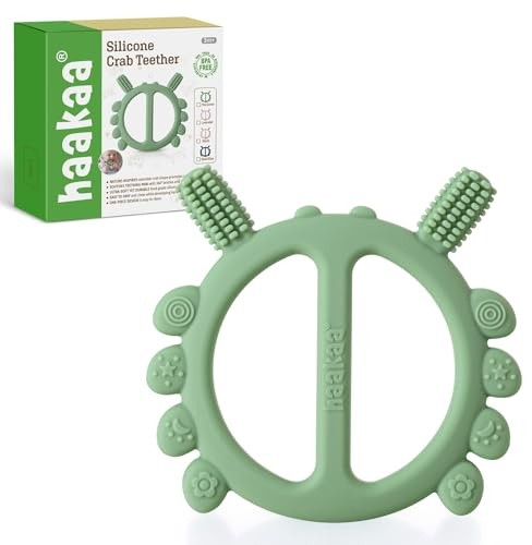 Haakaa Silicone Crab Baby Teether,Teething Toys,360° Baby Toothbrush Head for Infant Self-Brushing Training,Food-Grade Silicone,Pea Green