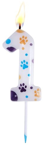 Geburtstagskerze, blau, 10 cm, niedliche Hundepfotenkerze, Zahlenkerze, Bluey-Kerze, Dekoration für Hundekuchen, blau, für Kinder (Nummer 1)