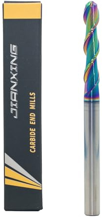 JIANXING 1/4 Extra Long DLC Coated 2-Flute Carbide Ball Nose End Mill, Ideal for Aluminum, Copper Alloys, and Plastic Machining – High Precision & Wear-Resistant Cutting Tool (1 Pieces)