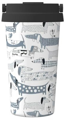 Taza de viaje versátil de acero inoxidable con estampado de perro salchicha para bebidas frías y calientes, oficina, viajes al aire libre