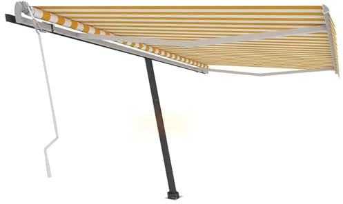 ShGaxin Standmarkise Einziehbar Handbetrieben, Balkon Markise, Sonnenschutz, Balkon überdachung, Sonnenmarkise, Terrassen-markisen, 400x350 cm Gelb/Weiß