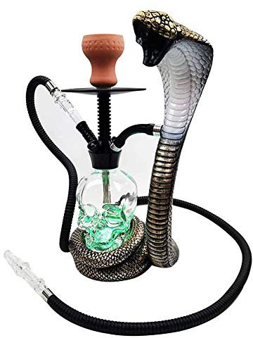 SETSCZY Hookah Set LED Shisha Complete Set Single Hose Clay Bowl Cobra-Shape Kit Skull-Shape Glass Big Smoke with Silicone Hookah Bowl and Colorful Vase for Better Shisha Smoking Experience
