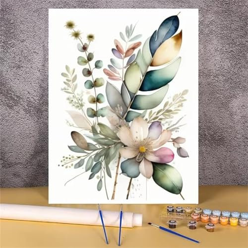 Peinture par Numéros pour Adultes Fleur feuillue Sans Cadre Peinture Numero Adulte sur Toile Avec Trois Pinceaux et Accessoires de Peinture Acrylique pour Décoration et Cadeaux - 50x65cm