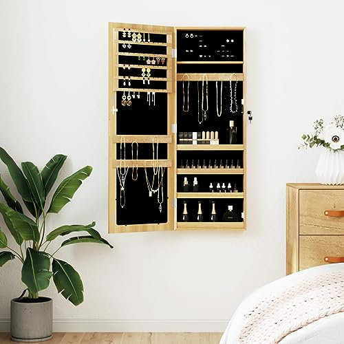 Homvdxl Schmuckschrank Spiegel, Wandmontage & Türhängender Ankleidespiegel, Schmuck-Organizer Kleiderschrank, abschließbarer Schmuckschrank mit weichem Stauraum, 37,5 x 106 cm - Braun