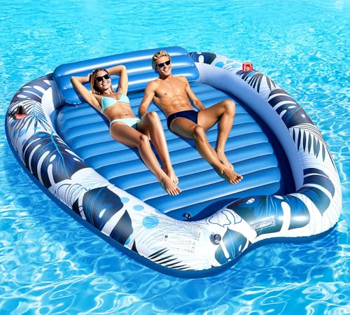 Sinbyuer 2025 Deluxe aufblasbarer Sonnenpool für 2 Personen, 228 x 170 cm, Sonnenbadliege für Erwachsene, aufblasbares Sonnenbett, Sonnenwanne mit Getränkehaltern, persönliches Sonnenbad für Garten
