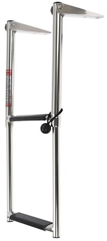 2 Step Telescopic Boat Ladder, Stainless Steel Step Ladders, Collapsible Step, 270° Rotatable, Anti Slip Pedals, for Installation in Marinas & Swimming Pools, Max. 150kg, Silver