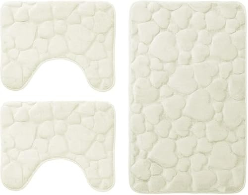 GX GARGIX Set Completo Tappetini da Bagno, 3 Pezzi, Antiscivolo e Assorbente per Bagno, WC, Bidet e Doccia Vari Colori (TCS-9/Panna, Set 3 Pezzi, Cuori)