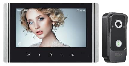 ReaIOKbii Sistema de intercomunicación de video con cable, cámara de timbre de video de 7 pulgadas con monitor, kit de cámara HD con cable, compatible con desbloqueo, monitoreo, intercomunicador