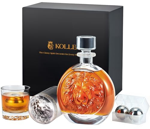 Engraved Lion Whiskey Decanter Set Gift for Men, Including 2 Lion-Engraved Shot Glasses & 2 Whiskey Ice Balls, Unique Christmas Birthday Gifts for Men Dad Husband, Cool Whiskey Set for Husband Brother