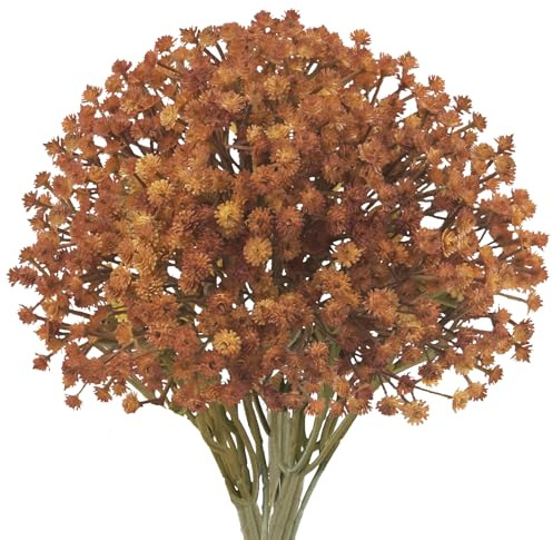 Fairblo 12 Stück Schleierkraut Künstlich Herbstblumen Deko Plastikblumen Kunstblumen Wie Echt Gypsophila Unechte Blumen für Vase Heimdekoration Hochzeit Esstisch Herbstdekoration (Dunkelorange)