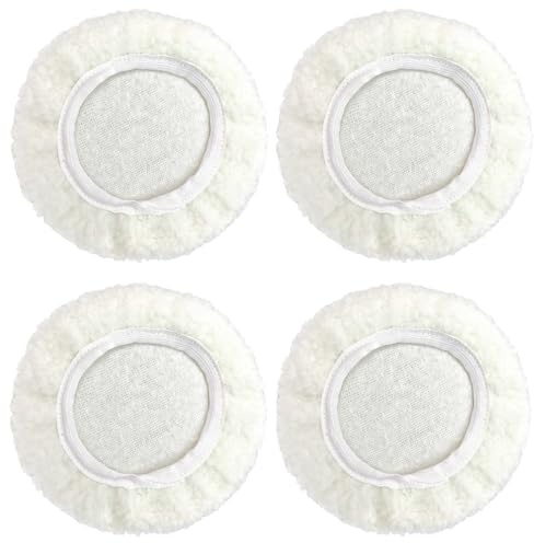 SSKHE 4 piezas Lambswool Pad Pulido para el Pulido de Coche, para Muebles de Coche Waxing Pulishing (9-10 pulgadas) (Cubiertas de pulido de lana de cordero para pulidora de coche)