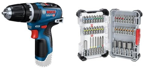 Bosch Professional 12V System Akku Schlagbohrschrauber GSB 12V-35 (Drehmoment hart/weich 20/35 Nm, ohne Akku/Ladegerät) + 43x Extra Hard Schrauberbit-Set, 43‑tlg. (197 x 110,5 mm, Zubehör)