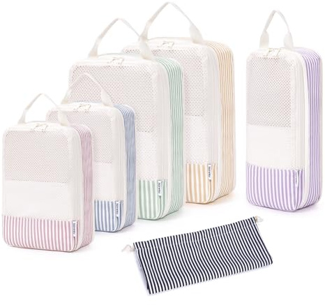 Narwey 6 Sets Compresión Organizador Maleta, Packing Cubes Compression, Bolsas Viaje para Mochila y Maleta, Cubos Organizadoras Maletas Travel Essentials Accesorios Viaje (rayas multicolor)