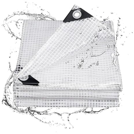 SUMORISE Bâche de protection imperméable, multi-usages - Résistante aux déchirures et à la décoloration - Résistante aux UV - Avec bords renforcés - Pour camping (blanc transparent, 3 x 3,6 m)