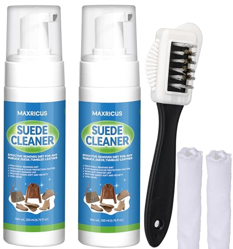 Maxricus Suede Cleaner Kit – Suede Foam Cleaning Kit with Brush & Cloth, Nubuck Crep Suede Protector Cleans and Restores for Shoes, Boots, Trainers, Jackets, Handbags, Bags