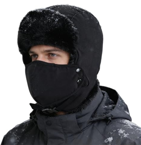 Magracy Warme Wintermütze mit Ohrenklappen aus Kunstfell, Trappermütze mit abnehmbarer Gesichtsabdeckung für Männer und Frauen