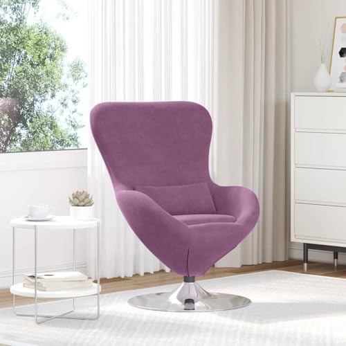 Massbinet Eiersessel 360° Drehbar 110kg Gepolstert Gaming Sessel Wohnzimmer Relaxsessel Atmungsaktive Fernsehsessel Lesesessel Lila 63 x 73 x 90 cm Samt