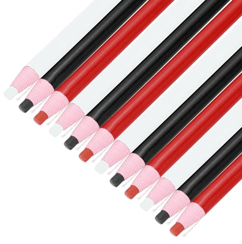 sourcing map 12 lápices de grasa despegables, marcadores de porcelana de color para papel de plástico y vidrio, lápices de cera que no afilan para colorear y marcar dibujos, blanco, negro y rojo