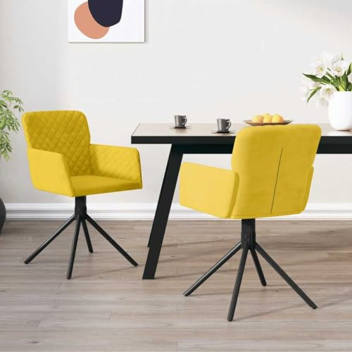 IBUQDDV Drehbare Esszimmerstühle 2 STK. Gelb Samt mit Armlehnen Ergonomische Polsterung Metallrahmen 360 Grad Drehfunktion