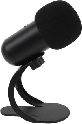 KONTONTY USB Karaoke Mikrofon Kabelgebunden mit Ständer Kondensatormikrofon für Streaming Podcast und Gaming Tischmikrofon mit Geräuschunterdrückung und Lautstärkeregelung Schwarz