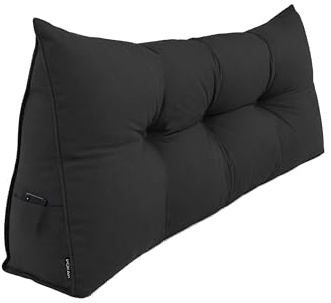POKAR Rückenkissen 120x50x20 cm | Lesekissen für Bett und Sofa | Großes Keilkissen als Sofakissen für Rückenlehne | Wandkissen mit praktischen Seitentaschen | Oeko Tex 100 Zertifiziert | Schwarz
