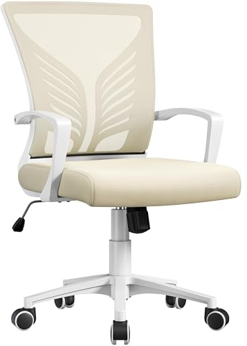 Yaheetech Kontorsstol, ergonomisk skrivbordsstol med gungfunktion, snurrstol med vadderad sittdyna, chefsfåtölj, justerbar höjd för arbetsrum/kontor, beige/1