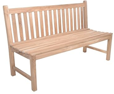 DELUKE Gartenbank OMAR 3-Sitzer ohne Armlehnen - 150cm Breit, Teak, Hellbraun | Terrassenbank Wetterfest Sitzbank Outdoor Bank