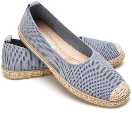 GLAMORA Espadrilles Femme Ballerines Plates Chaussures Femme Respirantes Tricot Slip on Confortables Espadrille Femme Été Semelle Tressée Chaussures Plates Femme Légères Mode Casual