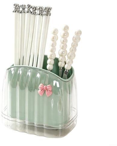 FUANA Plastic Chopstick Holder with Drip Base Utensil Organizer Rack(Green) | Chopstick Holder with Drainage Holes, Kitchen Utensil Holder with Detachable Base, Plastic Storage Rack for Kitchen Counter