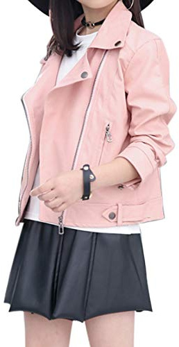 Elife Girls Fashion PU Leather Motorcycle Jacket Children's Outerwear Slim Coat Pink 11-12Y …