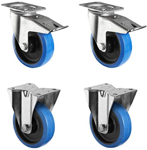 CASCOO SETTPFP160R4F1R0N Rollensatz 2 Lenkrollen mit Feststeller, 2 Bockrollen, Polyamid, Elastik blau, Gummi, Durchmesser 160 mm, Rollenlager, Transportrollen, Traglast 900 kg (4-er Pack)