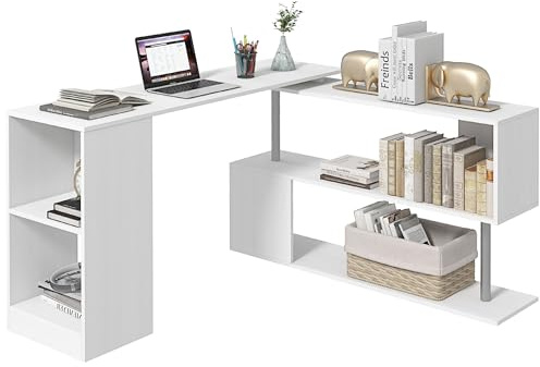 HOMCOM Scrivania Angolare Salvaspazio con Ripiano a S 140x120x78 cm Bianco