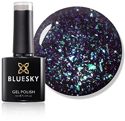 Bluesky Gel Nail Polish, Galaxy 08, Twilight Zone, Clear Coat with the Galaxy Colored Flakes, Glitter, 10ml (Requires Curing Under UV LED Lamp)