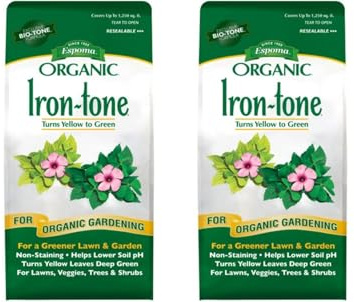 Espoma Organic Iron-Tone 3-0-3 Organic Fertilizer and Plant Food to Help Correct Iron Deficiency (Chlorosis). 5 lb. Bag. Turns Yellow to Green, Non Staining Iron - 2 Pack